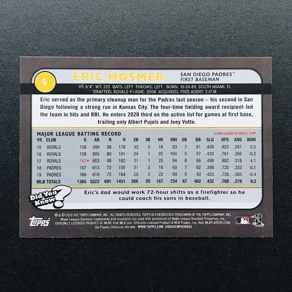Eric Hosmer - 2020 Topps Big League #6 - Picture 2 of 2